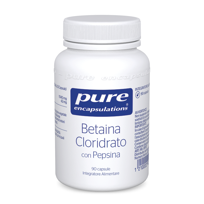 Integratore alimentare ipoallergenico a base di Betaina cloridrato e Pepsina | Pure Encapsulations Betaina Cloridrato con Pepsina
